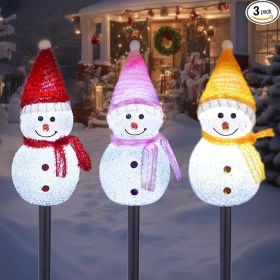 Solar Christmas Pathway Lights Outdoor Decor Set of 3 Led Snowman Stake Lights, Waterproof Walkway Landscape Light for Winter Yard, Garden